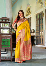 Thumbnail for Anaita Yellow Soft Silk Zari Weaving Saree With Blouse Piece - Distacart