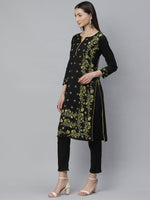 Thumbnail for ADA Women Black & Yellow Chikankari Hand Embroidered Sustainable Handloom Kurta with Trousers - Distacart