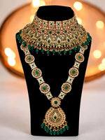 Thumbnail for Tehzeeb Creations Traditional Designer Kundan Stone Green Meenakari Choker Bridal Set - Distacart
