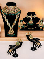 Thumbnail for Tehzeeb Creations Traditional Designer Kundan Stone Green Meenakari Choker Bridal Set - Distacart