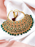 Thumbnail for Tehzeeb Creations Traditional Designer Kundan Stone Green Meenakari Choker Bridal Set - Distacart