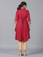 Thumbnail for Juniper Women Maroon Liva Rayon Foil Printed High-Low Tunic - Distacart