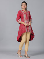 Thumbnail for Juniper Women Maroon Liva Rayon Foil Printed High-Low Tunic - Distacart
