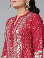 Thumbnail for Juniper Women Maroon Liva Rayon Foil Printed High-Low Tunic - Distacart
