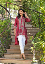 Thumbnail for Juniper Maroon Bandhani Printed Liva Rayon Tunic With Sequins & Thread Work - Distacart