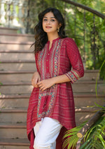 Thumbnail for Juniper Maroon Bandhani Printed Liva Rayon Tunic With Sequins & Thread Work - Distacart