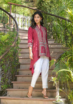 Thumbnail for Juniper Maroon Bandhani Printed Liva Rayon Tunic With Sequins & Thread Work - Distacart
