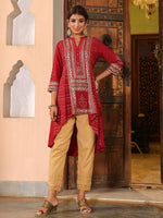 Thumbnail for Juniper Women Maroon Liva Rayon Foil Printed High-Low Tunic - Distacart