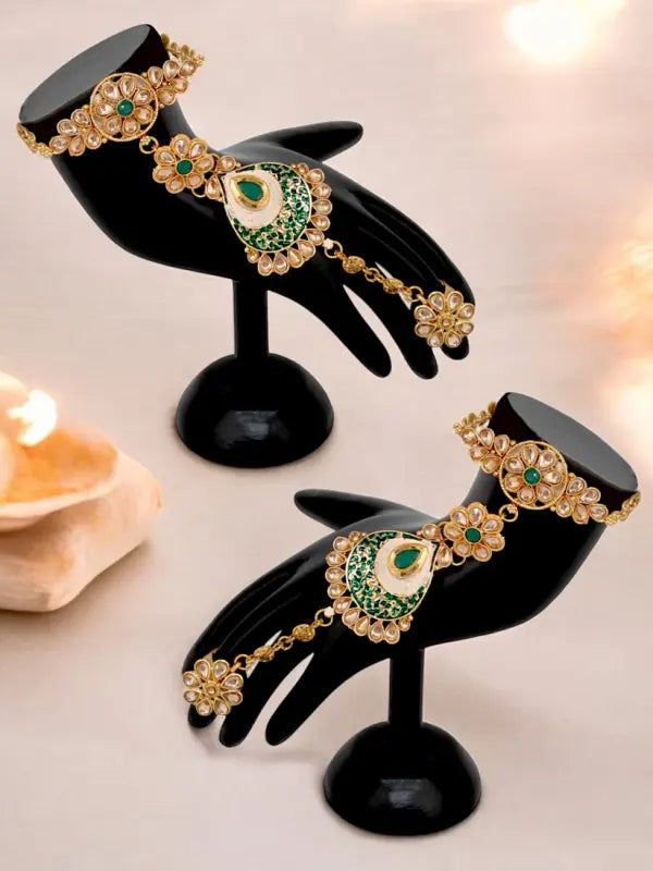 Tehzeeb Creations Traditional Designer Kundan Stone Green Meenakari Choker Bridal Set - Distacart