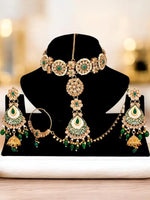 Thumbnail for Tehzeeb Creations Traditional Designer Kundan Stone Green Meenakari Choker Bridal Set - Distacart