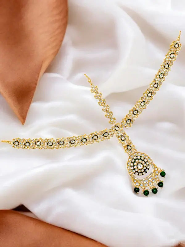 Tehzeeb Creations Traditional Designer Kundan Stone Green Meenakari Choker Bridal Set - Distacart