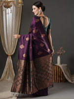 Thumbnail for Anouk Purple & Gold-Toned Woven Design Zari Banarasi Saree - Distacart