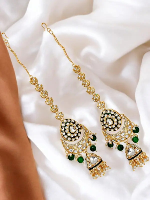 Tehzeeb Creations Traditional Designer Kundan Stone Green Meenakari Choker Bridal Set - Distacart