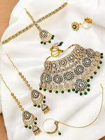 Thumbnail for Tehzeeb Creations Traditional Designer Kundan Stone Green Meenakari Choker Bridal Set - Distacart
