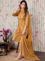 Thumbnail for Ode by House of Pataudi Floral Printed Regular Pure Cotton Kurta with Trousers & Dupatta - Distacart
