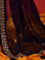 Thumbnail for Anouk Navy Blue Embellished Sequinned Pure Georgette Saree - Distacart