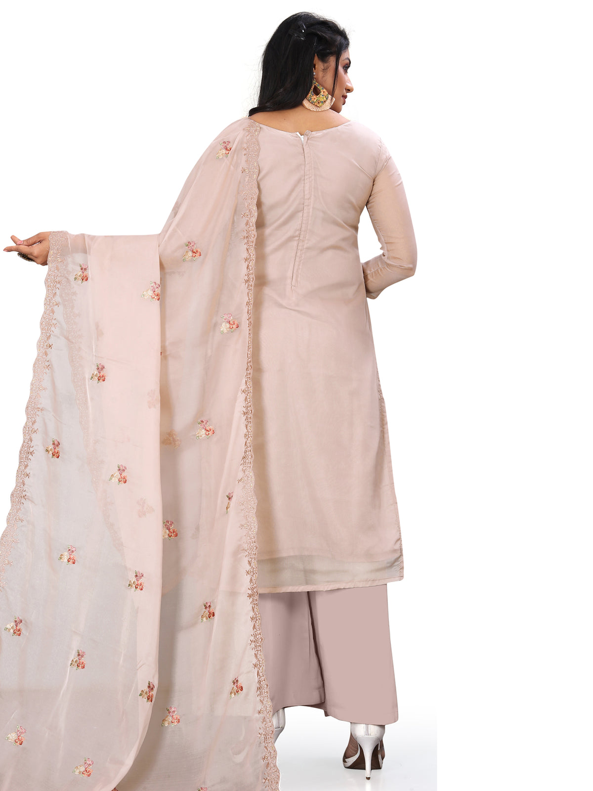 Stylee Lifestyle Beige Organza Digital Printed Dress Material