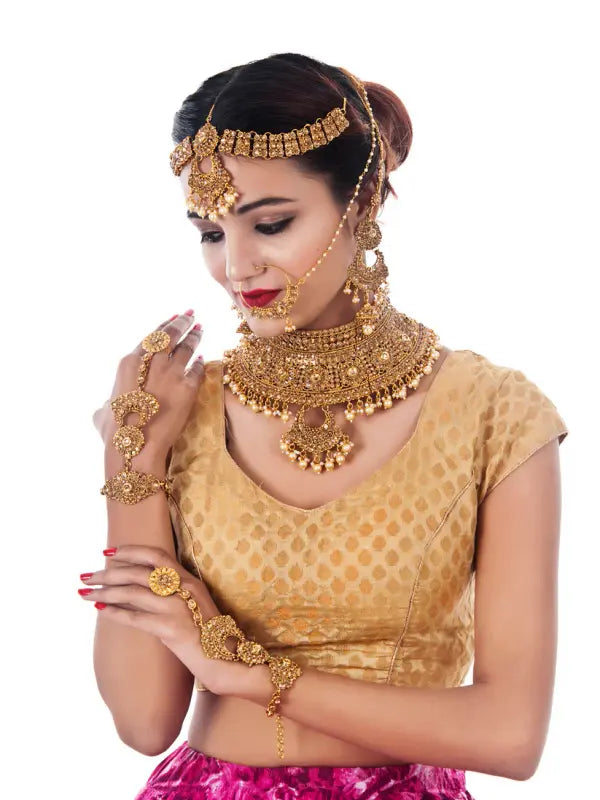 Tehzeeb Creations Traditional Stone Bridal Set 7 Pcs. For Girls & Women - Distacart