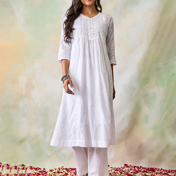 HOUSE OF KARI Ethnic Motifs Embroidered Chikankari Kurta - Distacart