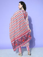 Thumbnail for All About You Floral Printed Mirror Work Pure Cotton Kurta With Trousers & Dupatta - Distacart