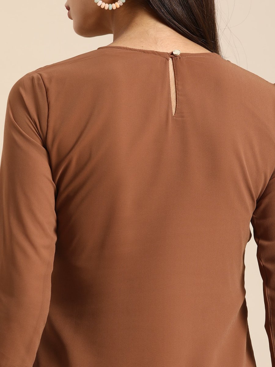 All About You Women Brown Ethnic Motifs Embroidered Chikankari Kurta with Palazzos - Distacart