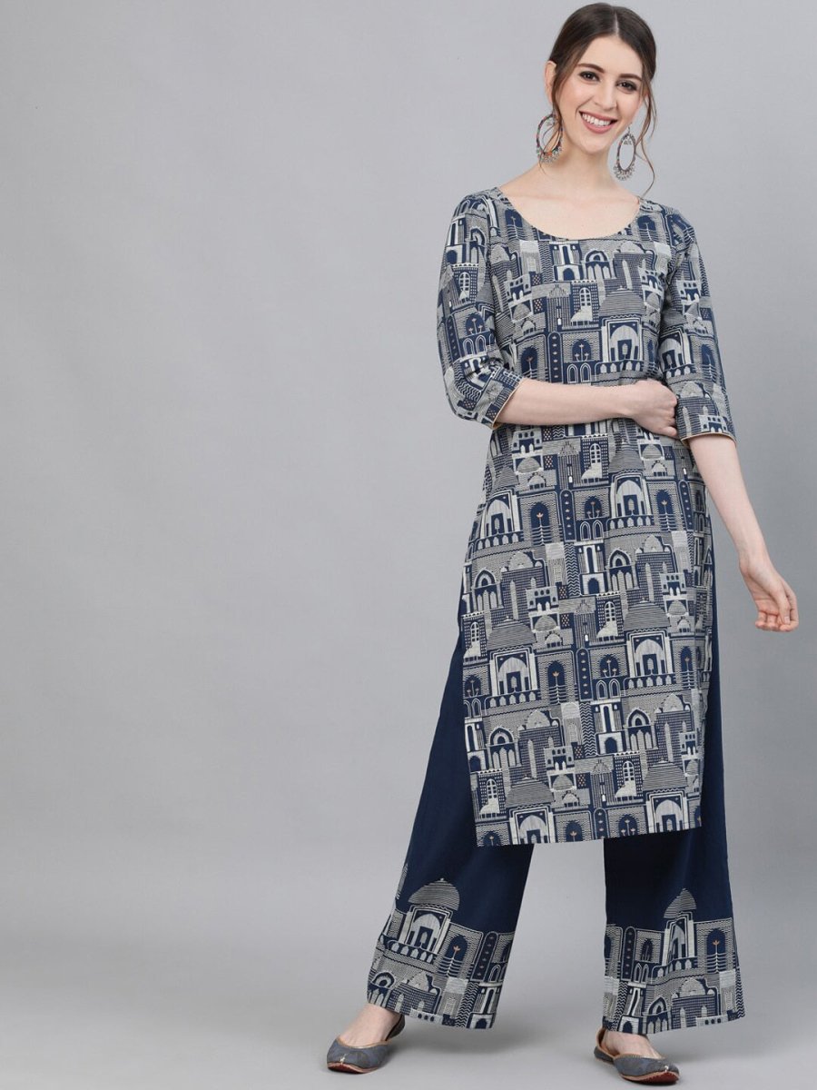 Aks Ethnic Motifs Printed Pure Cotton Kurta With Palazzos - Distacart