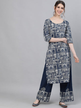 Aks Ethnic Motifs Printed Pure Cotton Kurta With Palazzos - Distacart