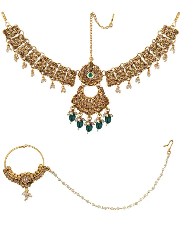 Tehzeeb Creations Traditional Stone Bridal Set 7 Pcs. For Girls & Women - Distacart