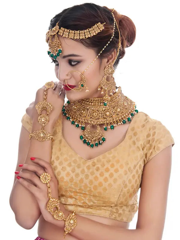 Tehzeeb Creations Traditional Stone Bridal Set 7 Pcs. For Girls & Women - Distacart