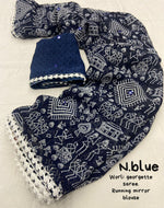 Thumbnail for Blue Poly Georgette Ethnic Motifs Saree with Unstitched Blouse - Hiral Fashion - Distacart