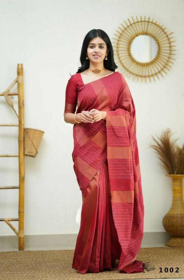 Partywear Designer Red Banarasi Silk Fancy Saree - Starwalk - Distacart