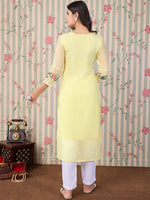 Thumbnail for Ode by House of Pataudi Floral Embroidered Thread Work Floral Georgette Straight Kurta - Distacart