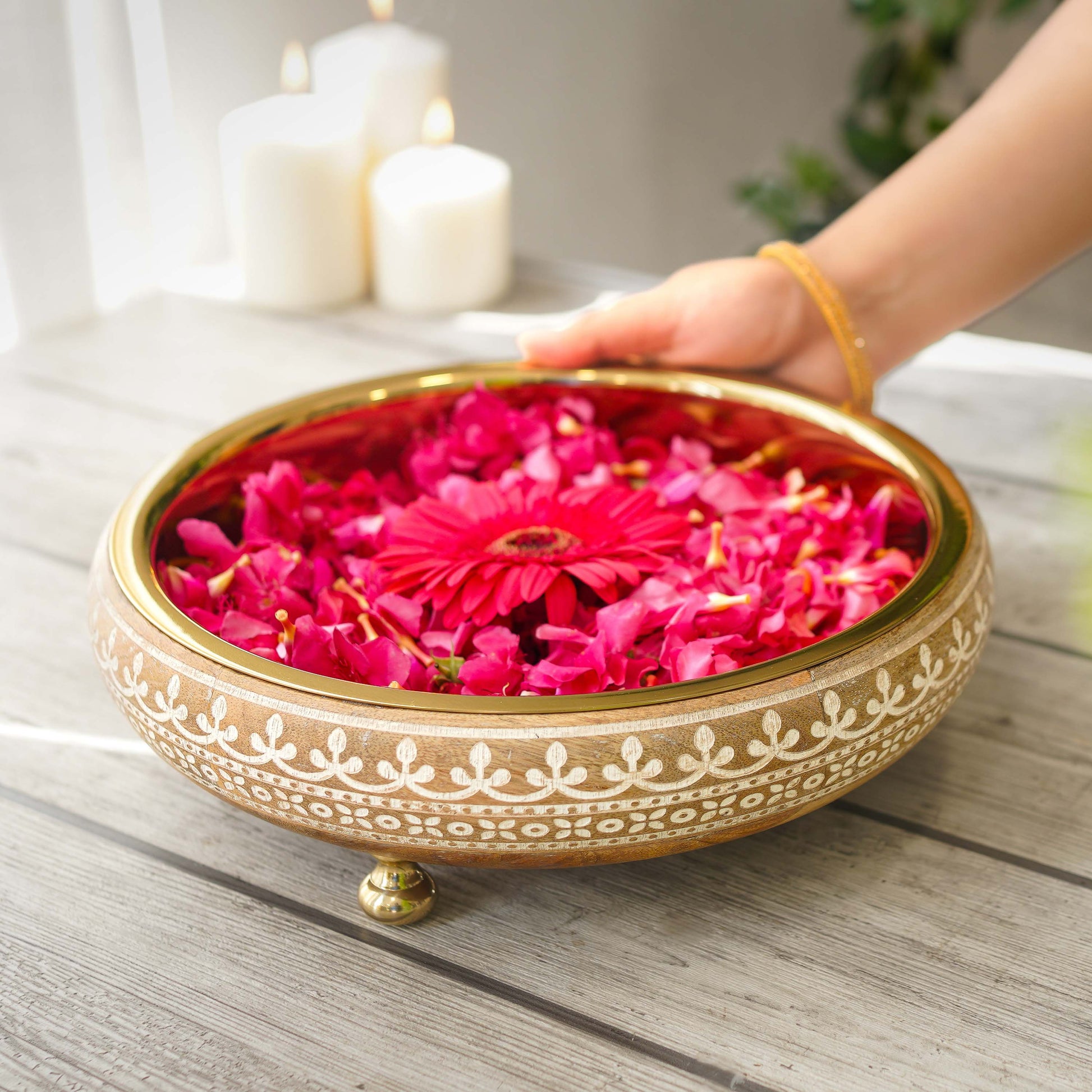 wooden and metal decorative tray bowl