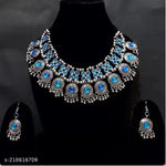 Thumbnail for Tehzeeb Creations Women's Silver Colour Oxidised Necklace Set With Meenakari Work - Distacart