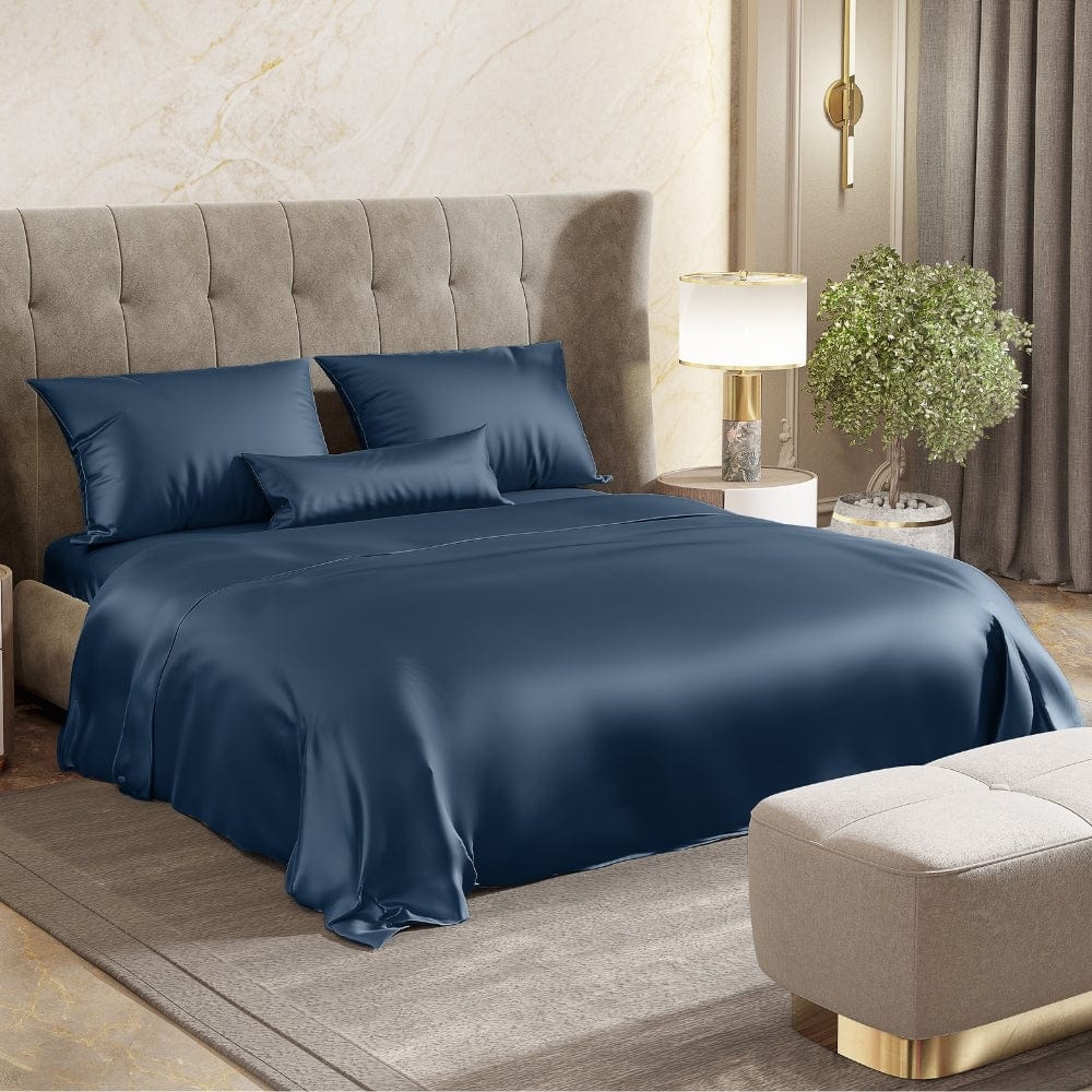 Haus & Kinder Satin Royale Deep Ocean Blue 300TC Satin King Bedsheet - Dista