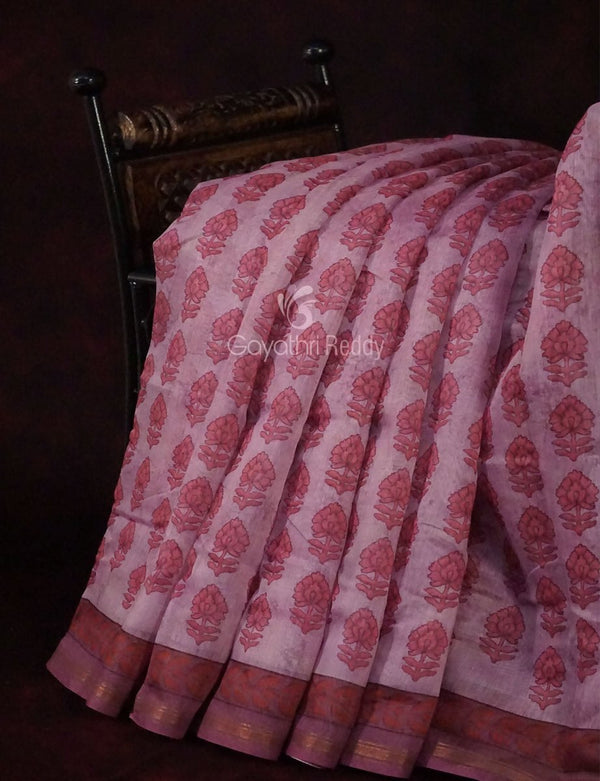Baby Pink Colour Block Print Design Semi Chanderi Saree By Gayathri Reddy Designer Studio - Distacart