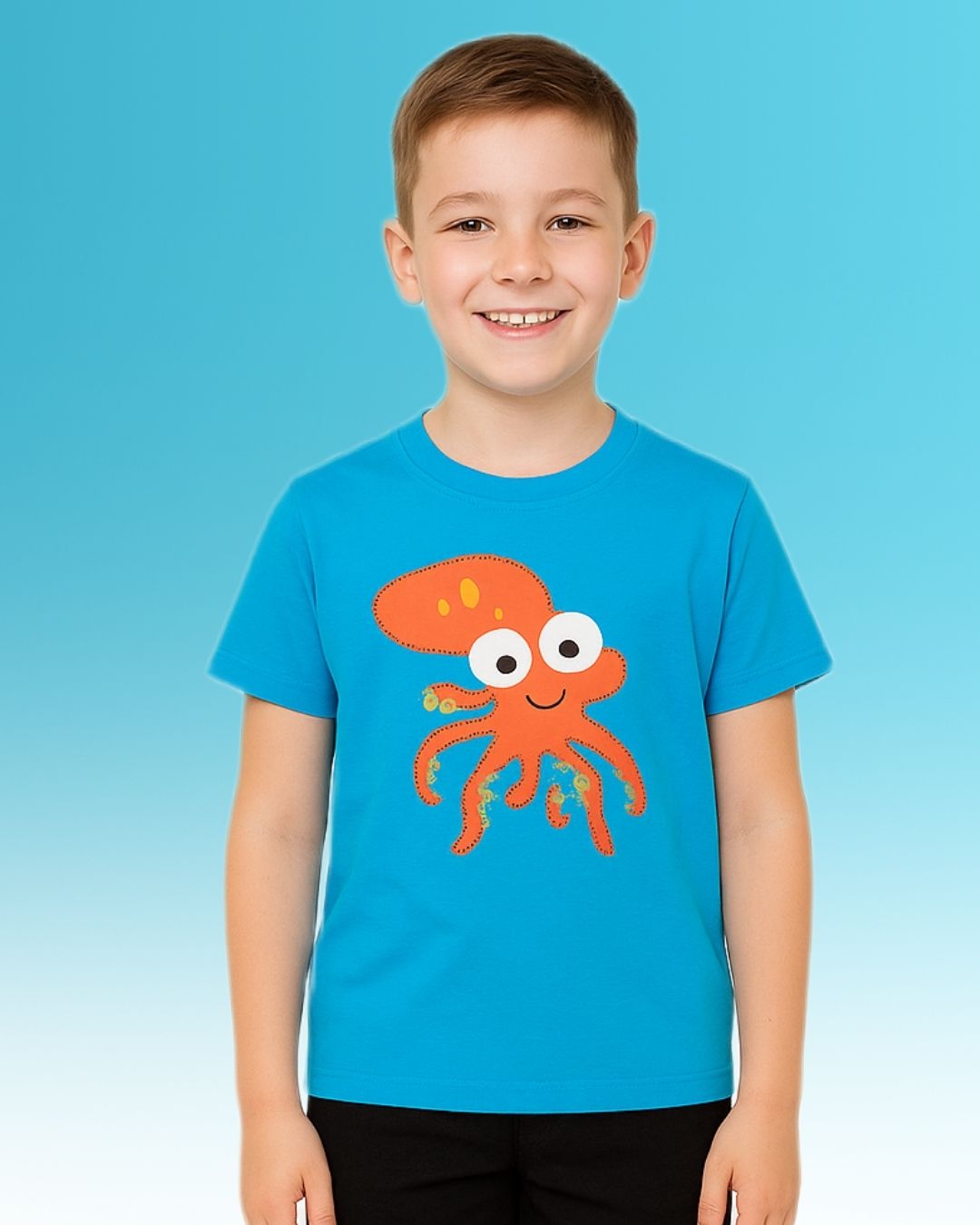 Chilins Round Neck Printed Cotton Tshirt, Color- Aqua Blue