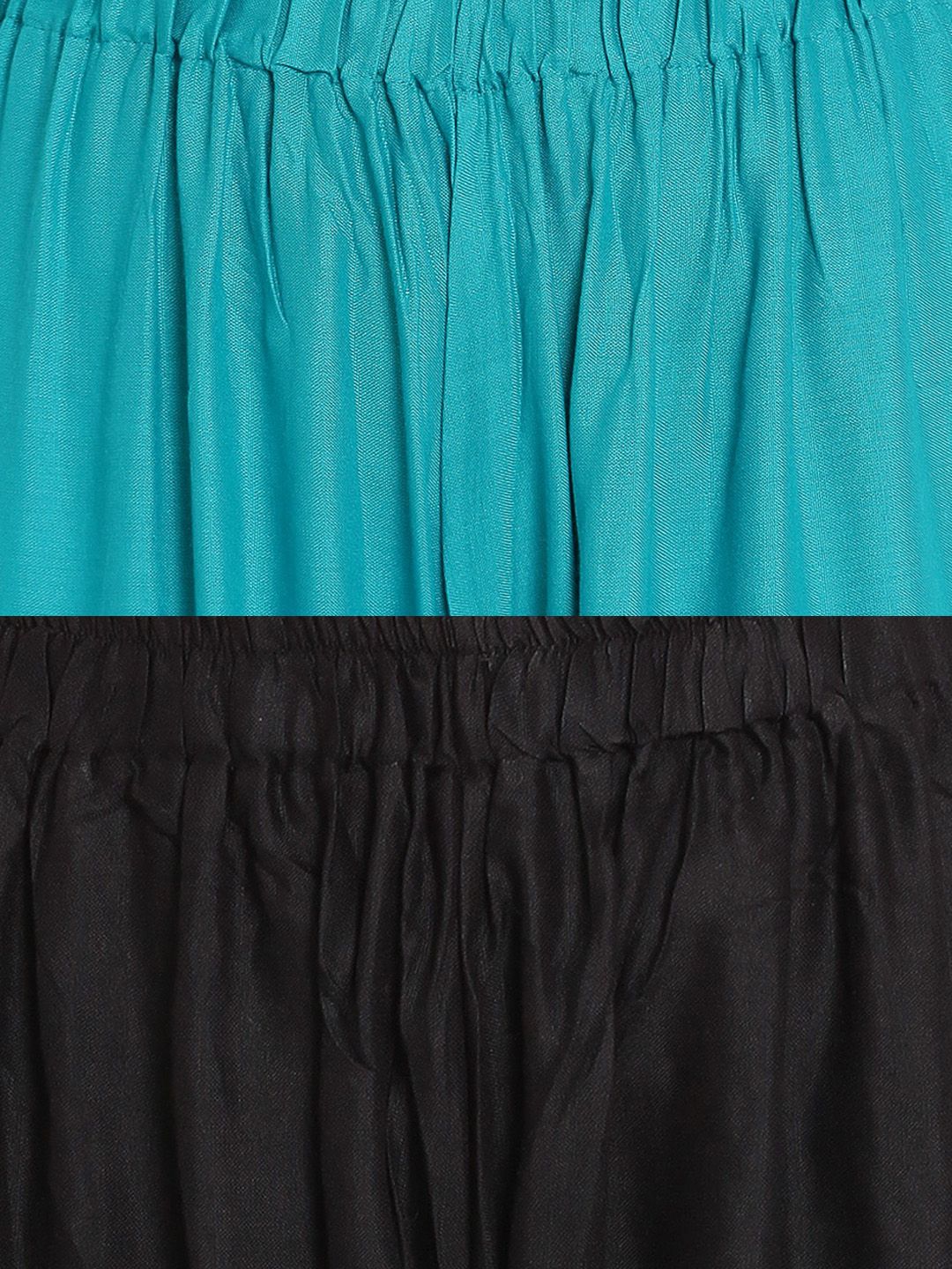 TAG 7 Women Pack Of 2 Black & Teal Blue Solid Flared Palazzos