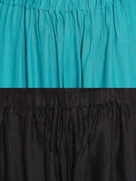 Thumbnail for TAG 7 Women Pack Of 2 Black & Teal Blue Solid Flared Palazzos
