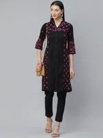 Thumbnail for ADA Women Black & Pink Chikankari Hand Embroidered Sustainable Handloom Kurta with Trousers - Distacart