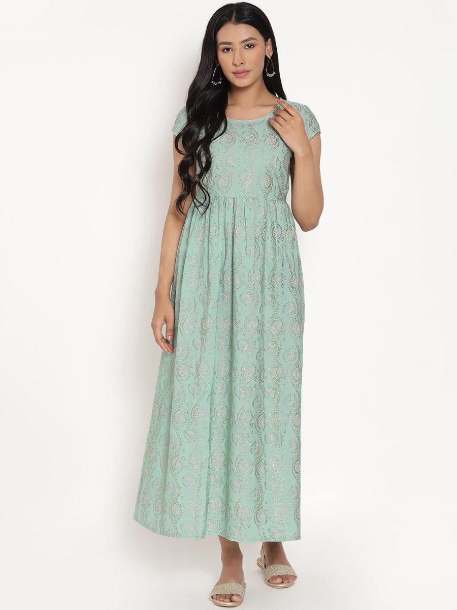 AURELIA Women Green Ethnic Motifs Ethnic Maxi Dress - Distacart