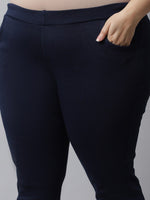 Thumbnail for TAG 7 Women Plus size Navy Blue Solid Ankle-length Leggings - Distacart