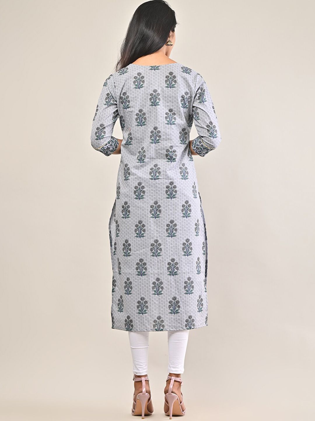 Swasti Women Grey Floral Printed Floral Cotton Kurta - Distacart