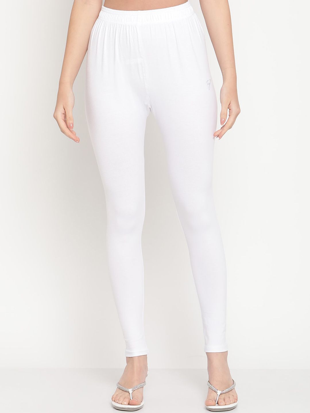 TAG 7 Women Pack Of 2 White & Pink Solid Comfort-Fit Ankle-Length Leggings - Distacart