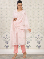 Thumbnail for Ode by House of Pataudi Floral Printed Pleated Kurta & Trousers With Dupatta - Distacart