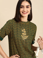 Thumbnail for All About You Women Green & Yellow Floral Embroidered Thread Work Pure Cotton Kurta - Distacart