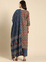 Thumbnail for Anouk Women Blue Ethnic Motifs Printed Regular Pure Cotton Kurta With Palazzos & Dupatta - Distacart