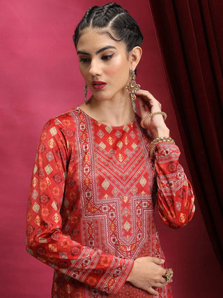 Vishudh Red Ethnic Motifs Printed Neck Straight Kurta - Distacart