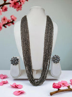 Thumbnail for Inhanns Rangsaaz 20-Layer Luxe Long Beaded Necklace (With Optional Statement Earrings) - Silver With Earring - Distacart