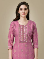 Thumbnail for Aastha Fashion Women's Purple Rayon Embroidered Kurta Pant Set - Distacart